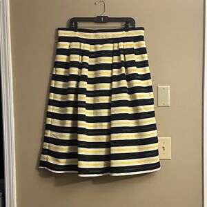 Striped A-Line Pleated Skirt in Black, White & Yellow